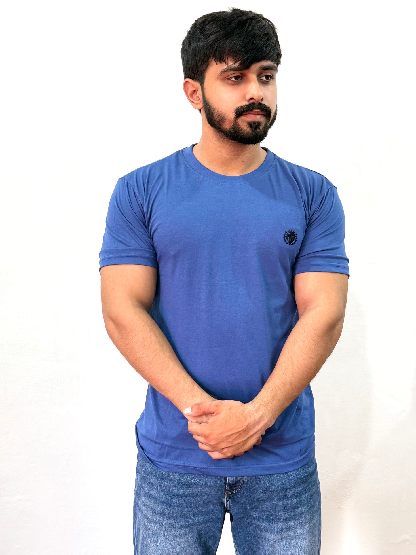Premium Blue Round Neck T-Shirt - 100% Cotton | Soft & Breathable | Regular Fit