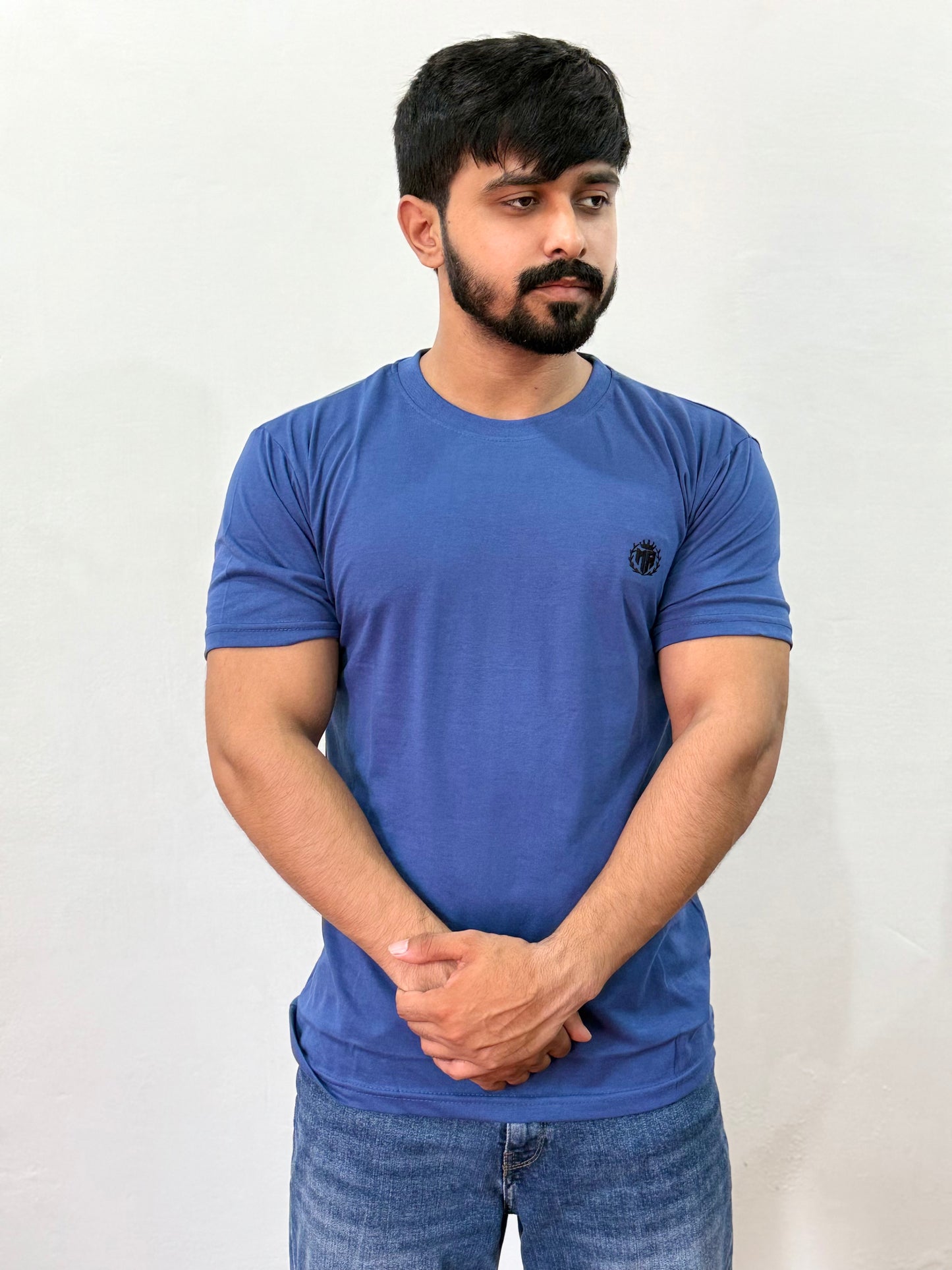 Premium Blue Round Neck T-Shirt - 100% Cotton | Soft & Breathable | Regular Fit